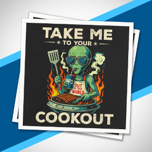 Funny Alien BBQ Cookout Retro UFO Space Grilling Napkins
