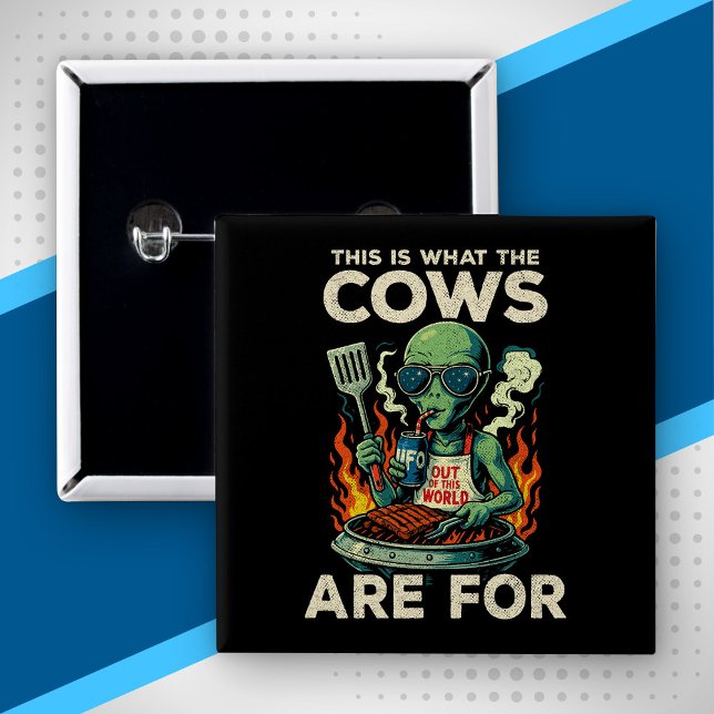 Funny Alien BBQ Grill Cow Abduction Joke Retro UFO Button (Creator Uploaded)
