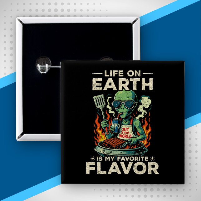 Funny Alien BBQ Illustration Retro Sci Fi Grilling Button (Creator Uploaded)