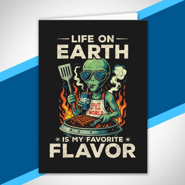Funny Alien BBQ Illustration Retro Sci Fi Grilling Card (Creator Uploaded)