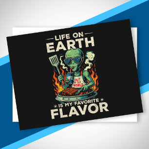 Funny Alien BBQ Illustration Retro Sci Fi Grilling Holiday Postcard