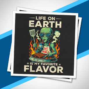 Funny Alien BBQ Illustration Retro Sci Fi Grilling Napkins