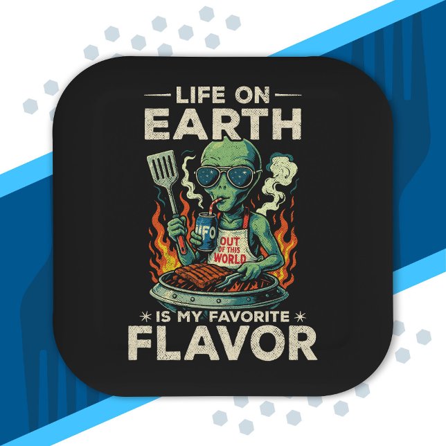 Funny Alien BBQ Illustration Retro Sci Fi Grilling Paper Plates (Creator Uploaded)