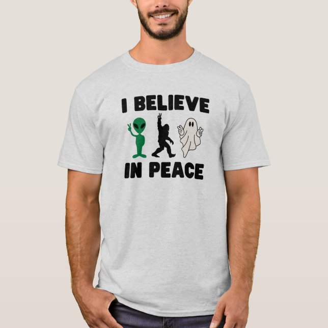 Funny Alien Bigfoot and Ghost T-shirt for Men (Front)
