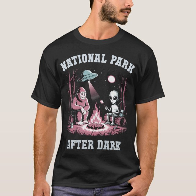 Funny Alien Bigfoot Roswell National Park After Da T-Shirt (Front)