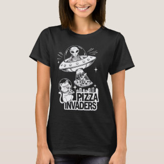 Funny Alien Cat Pizza Lovers Space Invasion T-Shirt