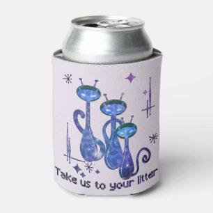 Funny Alien Cats   Take Us To Your Litter Can Cooler