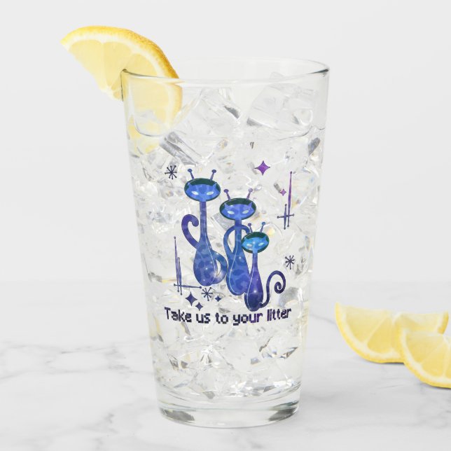 Funny Alien Cats – "Take Us To Your Litter" Glass (Front Ice)