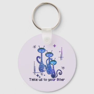 Funny Alien Cats – "Take Us To Your Litter" Keychain