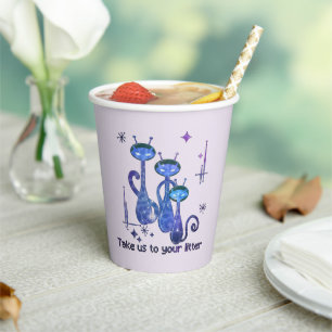 Funny Alien Cats – "Take Us To Your Litter" Paper Cups
