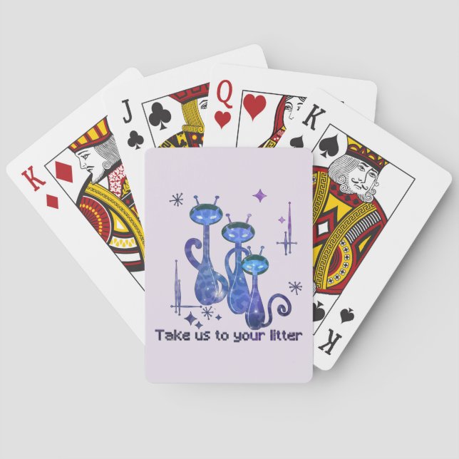Funny Alien Cats – "Take Us To Your Litter" Poker Cards (Back)