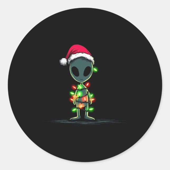 Funny Alien Christmas Graphics Lights Lover Extrat Classic Round Sticker (Front)