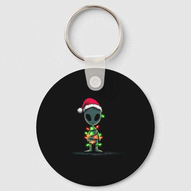 Funny Alien Christmas Graphics Lights Lover Extrat Keychain (Front)