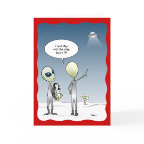 Funny Alien Christmas UFO Santa Rudolph Holiday Card