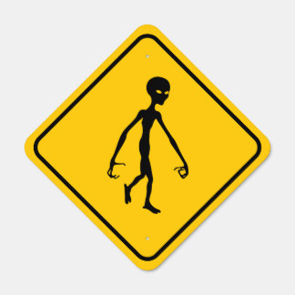 Funny Alien Crossing Spooky Halloween Decor Metal Sign