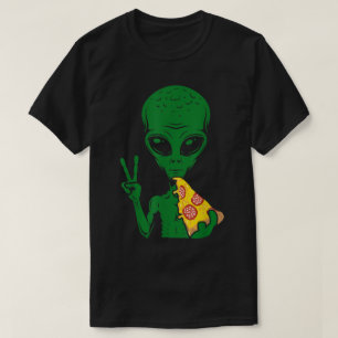 Funny Alien Eating Pizza Design T-Shirt