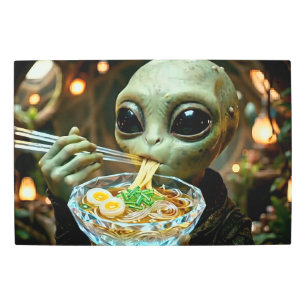 Funny Alien eating Ramen Noodles Metal Print