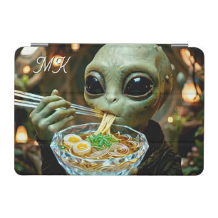 Funny Alien eating Ramen Noodles Monogrammed iPad Mini Cover