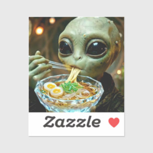Funny Alien eating Ramen Noodles Sticker