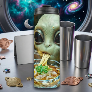 Funny Alien eating Ramen Noodles Thermal Tumbler