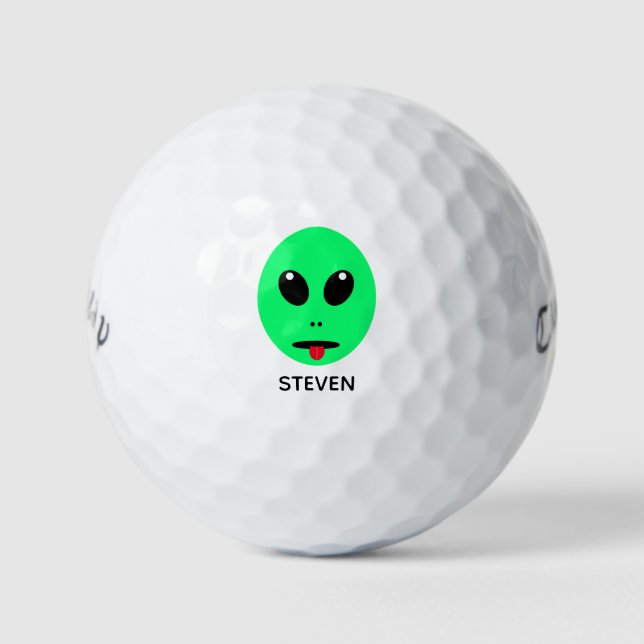 Funny Alien Face Personalized Name Mens Golf Balls (Front)
