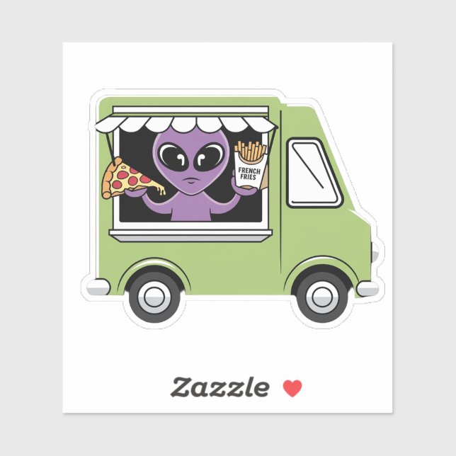 Funny Alien Food Truck French Fries and Pizza Sticker (Sheet)