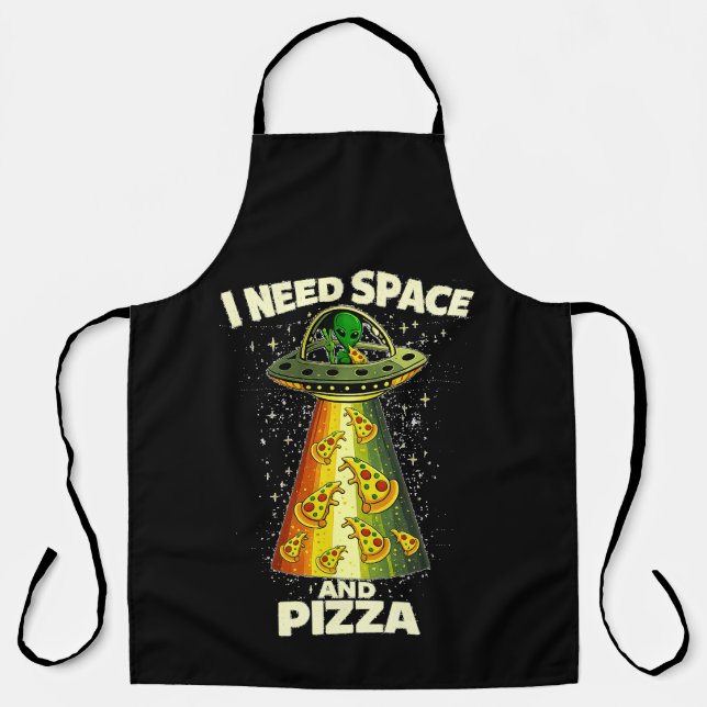 Funny Alien Head Eating Pizza UFO Extraterrestrial Apron (Front)