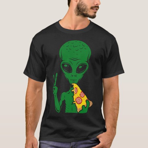 Funny Alien Head Eating Pizza UFO Extraterrestrial T_Shirt