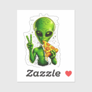 Funny Alien Head Eating Pizza UFO Sticker