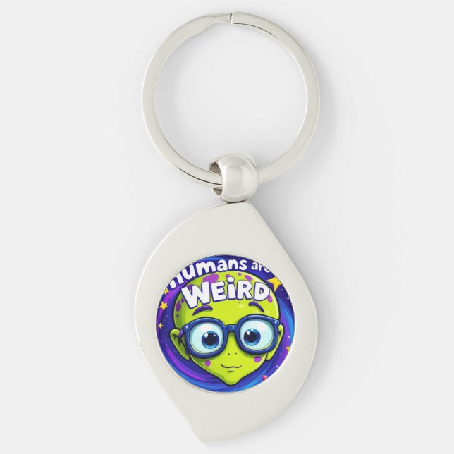 Funny Alien – “Humans Are Weird” Space Button Keychain (Front)