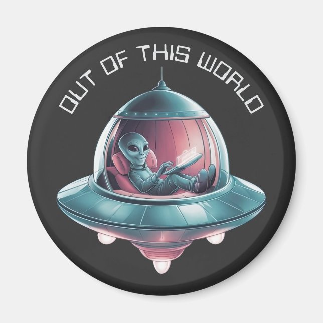 Funny Alien in UFO Magnet (Front)