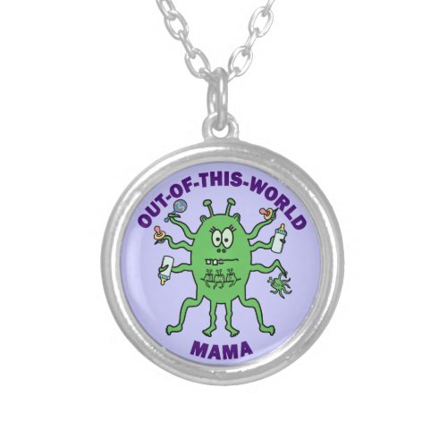 Funny Alien Mama Mothers Day Silver Plated Necklace