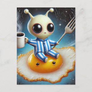 Funny Alien on a Fried Egg in Space Postcard