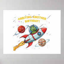 Funny Alien "Orbiting Another Birthday" Space Card