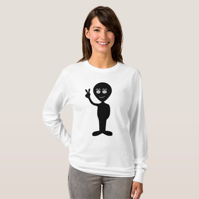 Funny alien peace sign T-Shirt (Front Full)