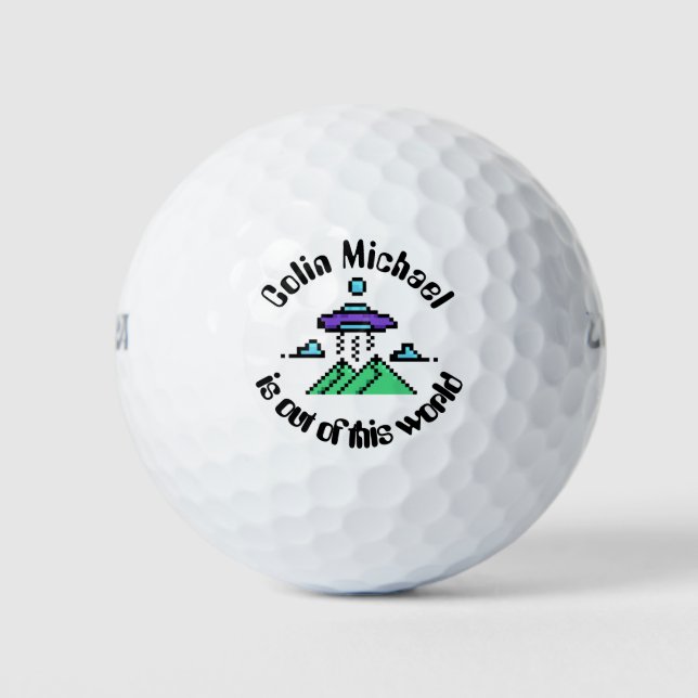 Funny Alien Pixel Art Personalized Funny Joke Golf Balls (Front)