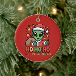 Funny Alien Santa Ceramic Ornament