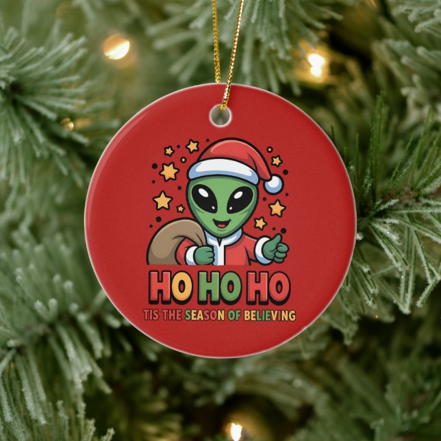 Funny Alien Santa  Ceramic Ornament (Tree)