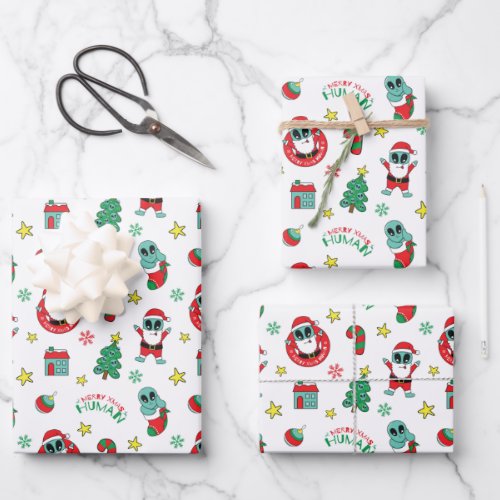 Funny Alien Santa Claus Christmas Xmas Wrapping Paper Sheets
