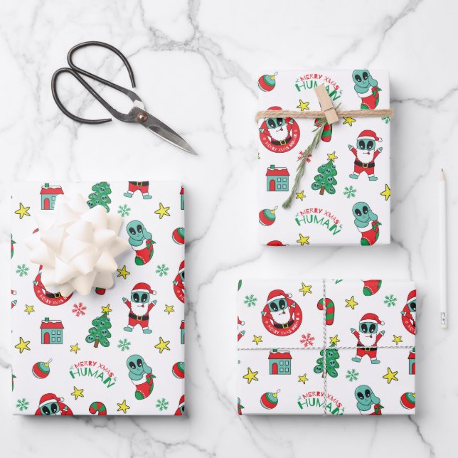 Funny Alien Santa Claus Christmas Xmas Wrapping Paper Sheets (Front)
