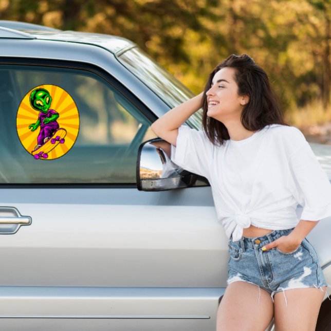 Funny Alien Skateboarder Funny Car Truck Window Cling (Creator Uploaded)