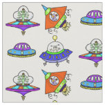 Funny Alien Spaceships and Flying Saucers Fabric
