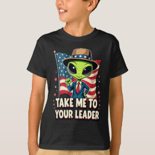 Funny Alien Take Me to Your Leader USA Patriotic T-Shirt