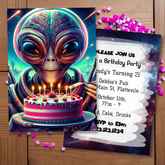 Funny Alien Themed Birthday Party Invitation