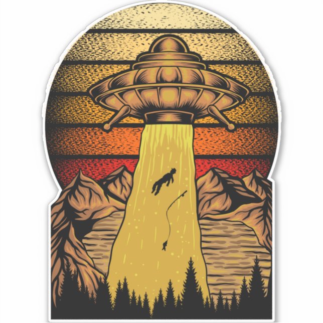 Funny Alien UFO Fisherman Abduction Sticker (Front)