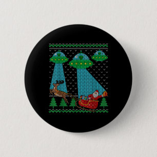 Funny Alien Ufo Santa Sleigh Ugly Christmas Sweate Button