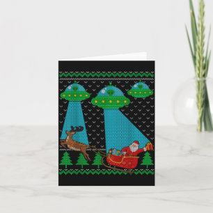 Funny Alien Ufo Santa Sleigh Ugly Christmas Sweate Card