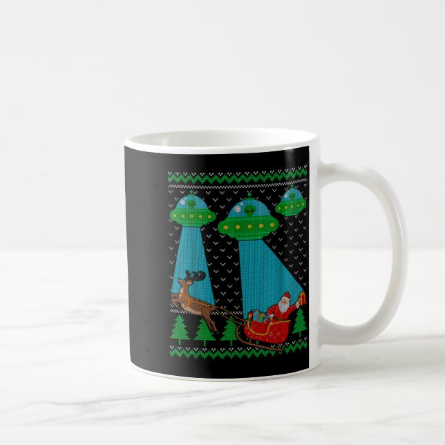 Funny Alien Ufo Santa Sleigh Ugly Christmas Sweate Coffee Mug (Right)