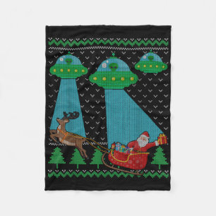 Funny Alien Ufo Santa Sleigh Ugly Christmas Sweate Fleece Blanket