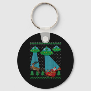 Funny Alien Ufo Santa Sleigh Ugly Christmas Sweate Keychain